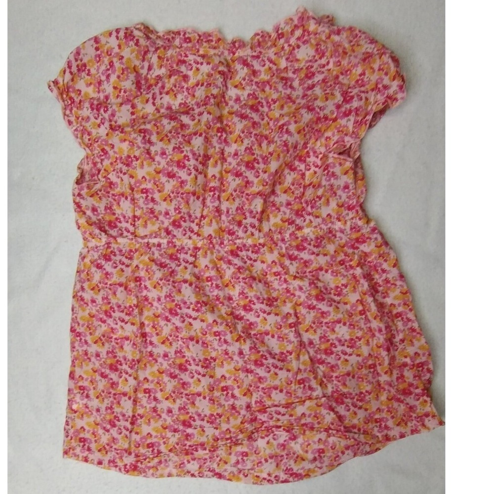 Floral Print Summer Top Pink Yellow Ruffle Neck Short Sleeve‎ Blouse